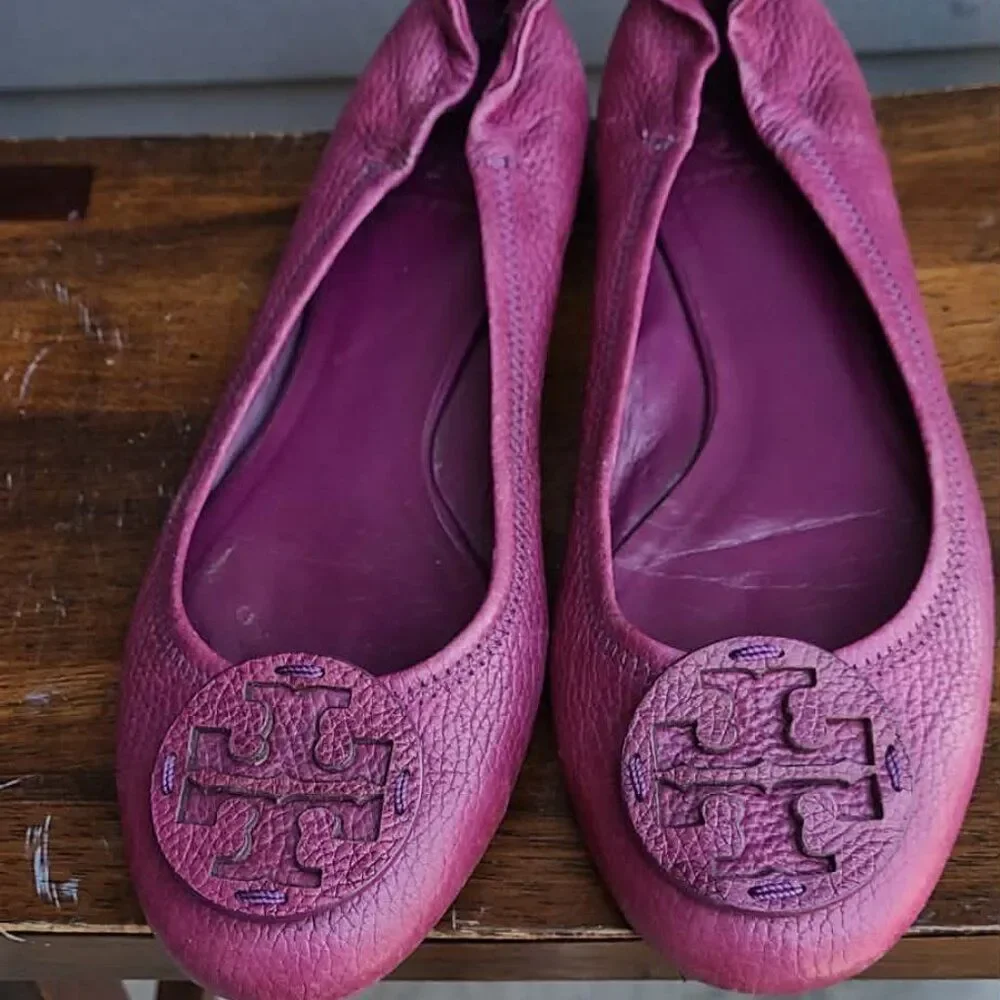 Tory Burch Burgundy Reva Leather Flats size 8 1/2M